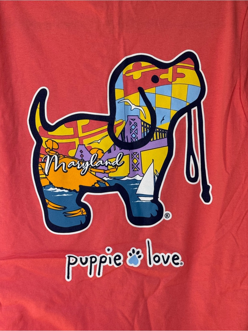 Puppie Love Maryland Graphic Tee - Coral Pink - Picture 2 of 5